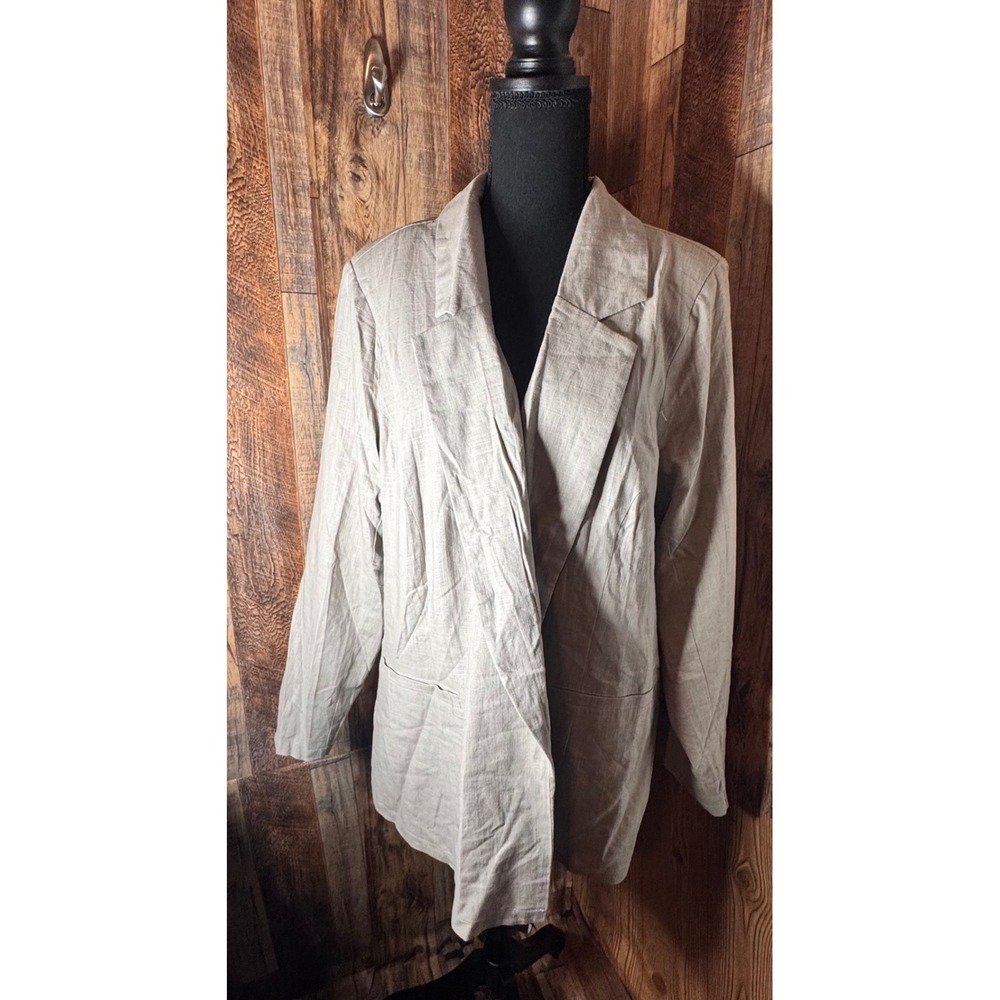 JustFab 2X Womens Blazer Long Sleeve Collared Neutral Beige‎ Coat Jacket-NWT